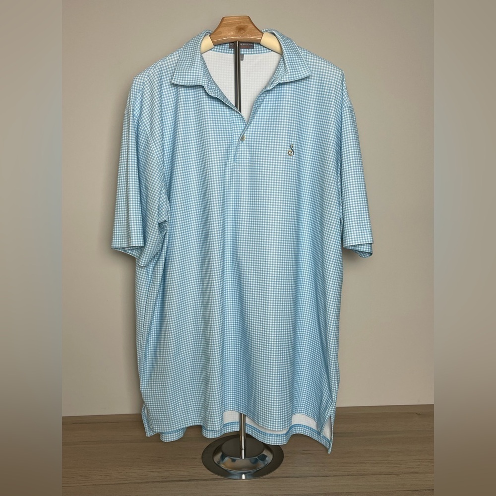 Peter Millar | Summer Comfort | Blue Check Polo Tee Golfing Outdoor Casual